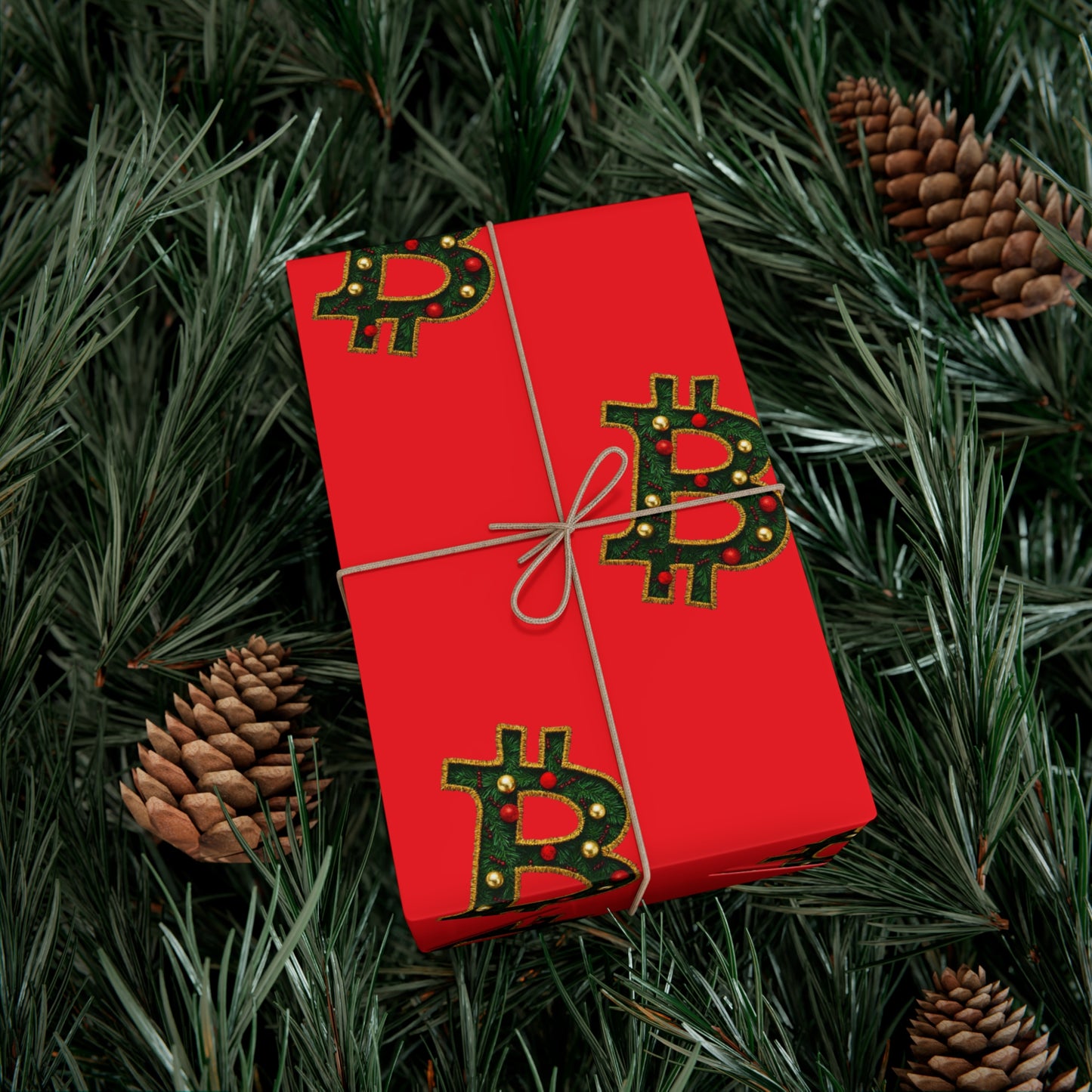 Bitcoin Festive Gift Wrap Paper Red