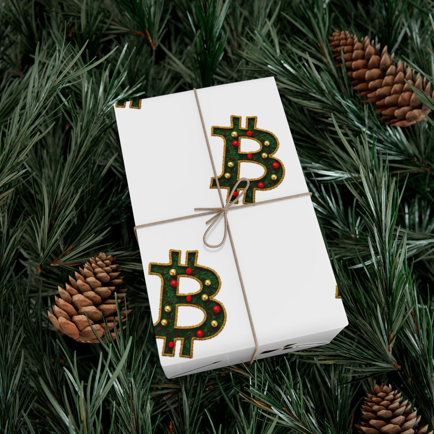 Bitcoin Festive Gift Wrap Paper White