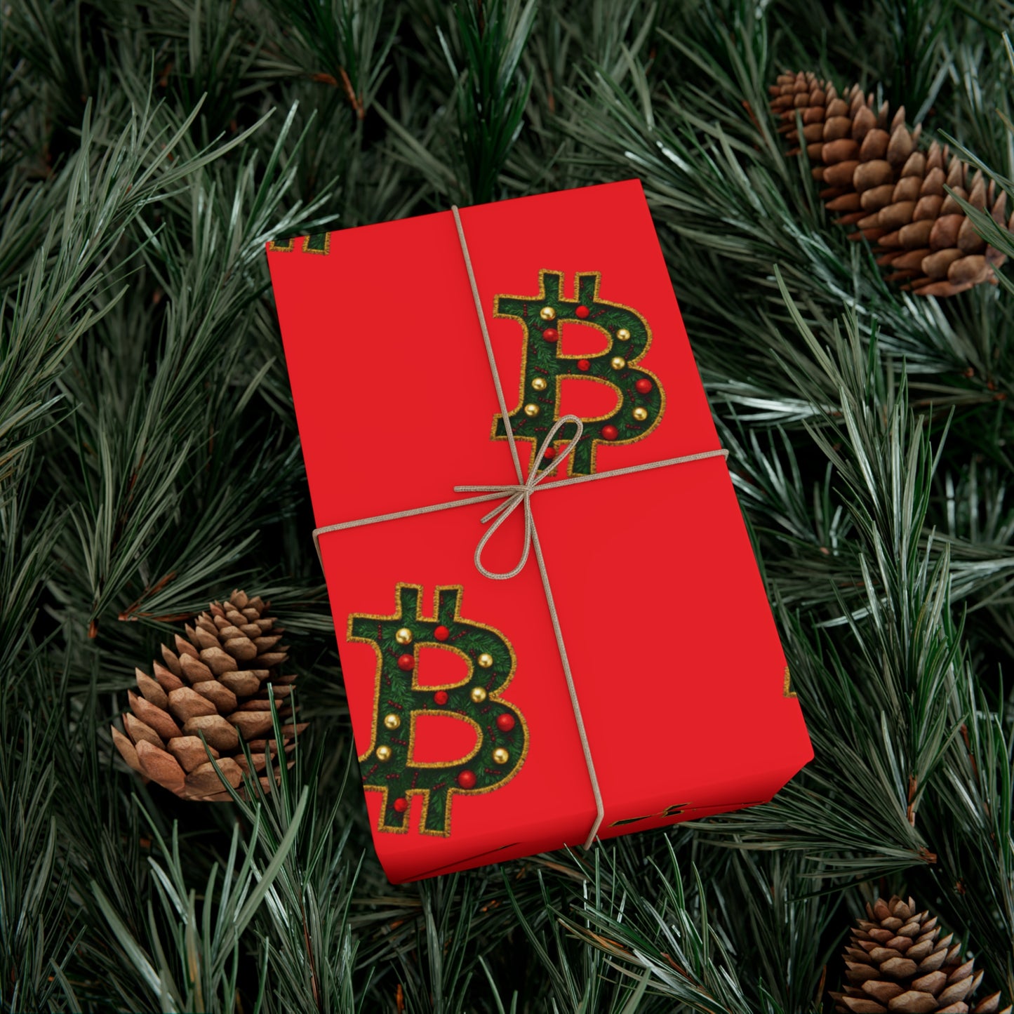 Bitcoin Festive Gift Wrap Paper Red