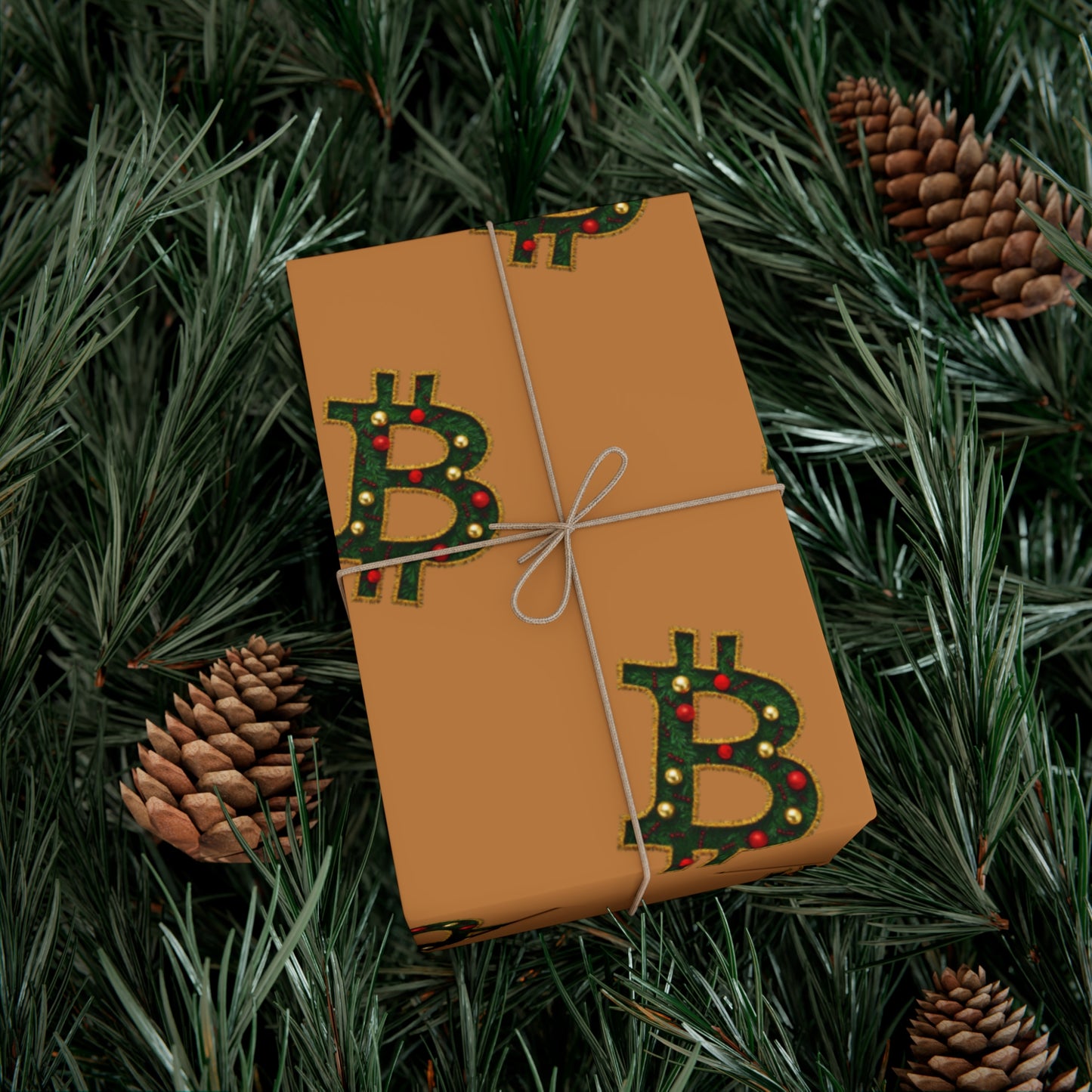 Bitcoin Festive Gift Wrap Paper Brown