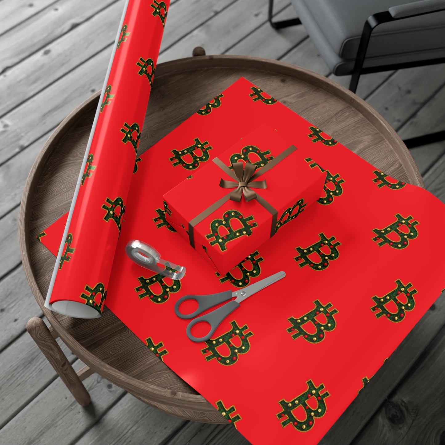 Bitcoin Festive Gift Wrap Paper Red
