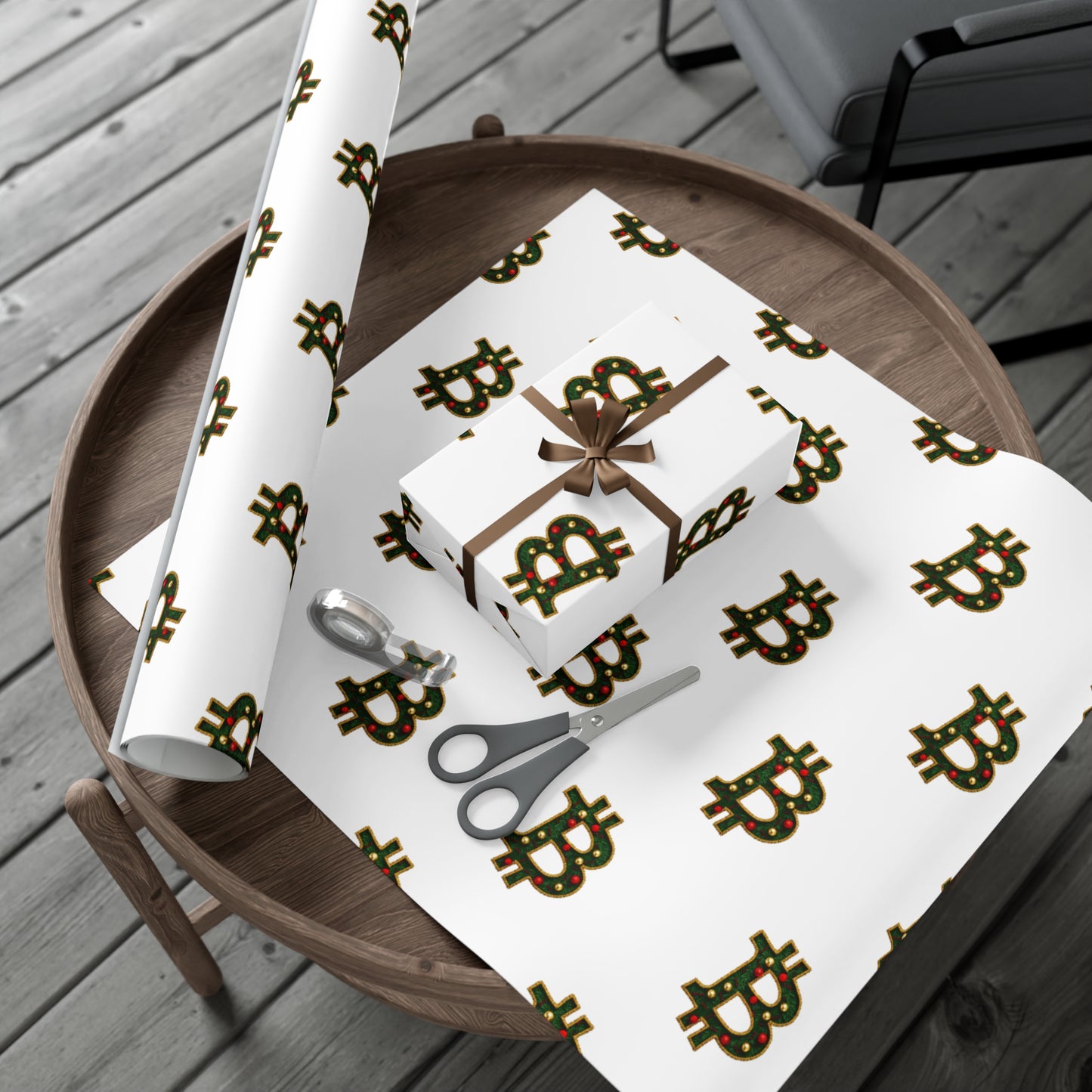 Bitcoin Festive Gift Wrap Paper White