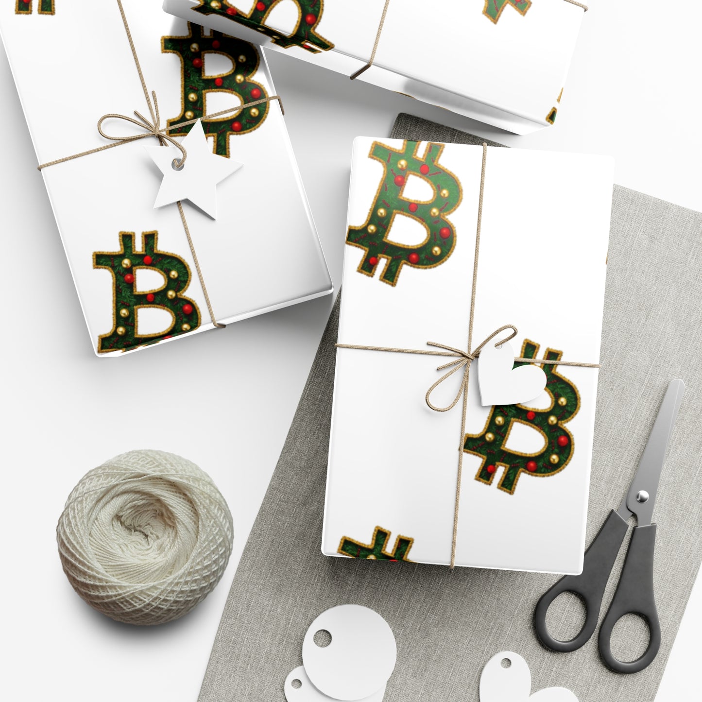 Bitcoin Festive Gift Wrap Paper White