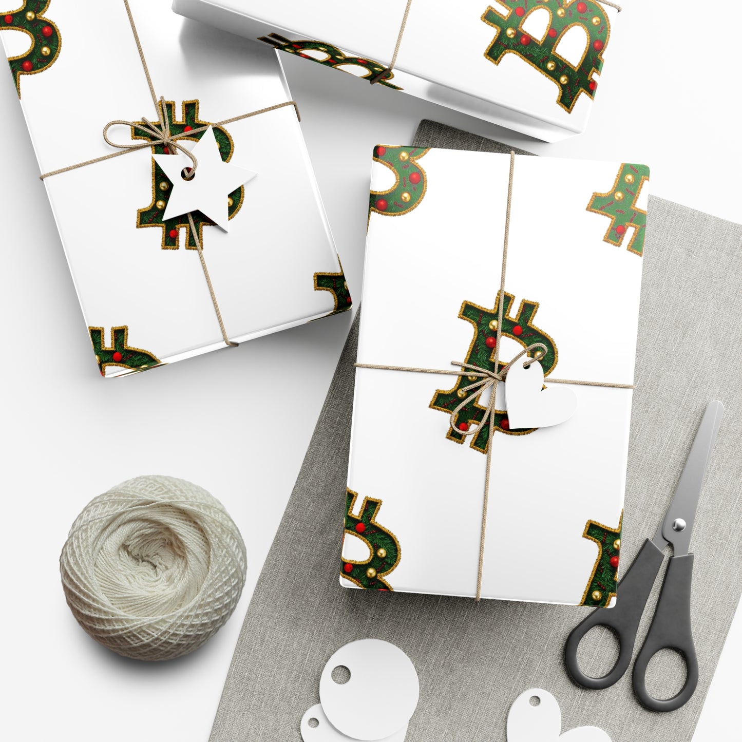 Bitcoin Festive Gift Wrap Paper White