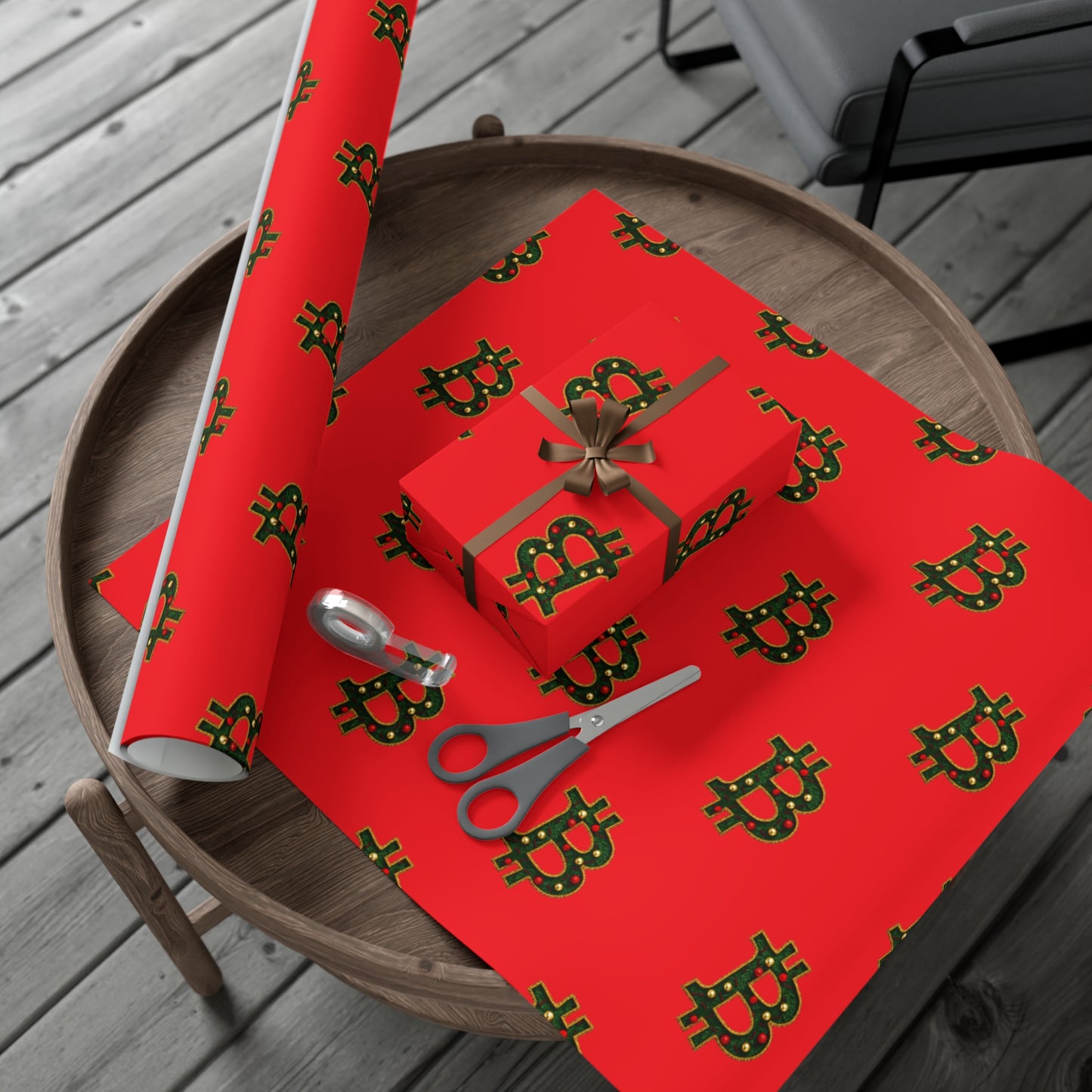 Bitcoin Festive Gift Wrap Paper Red