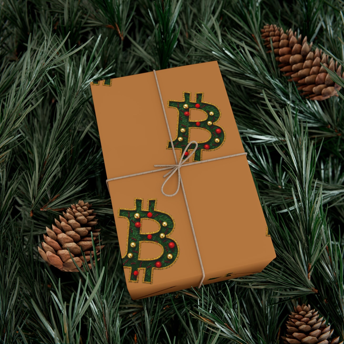 Bitcoin Festive Gift Wrap Paper Brown