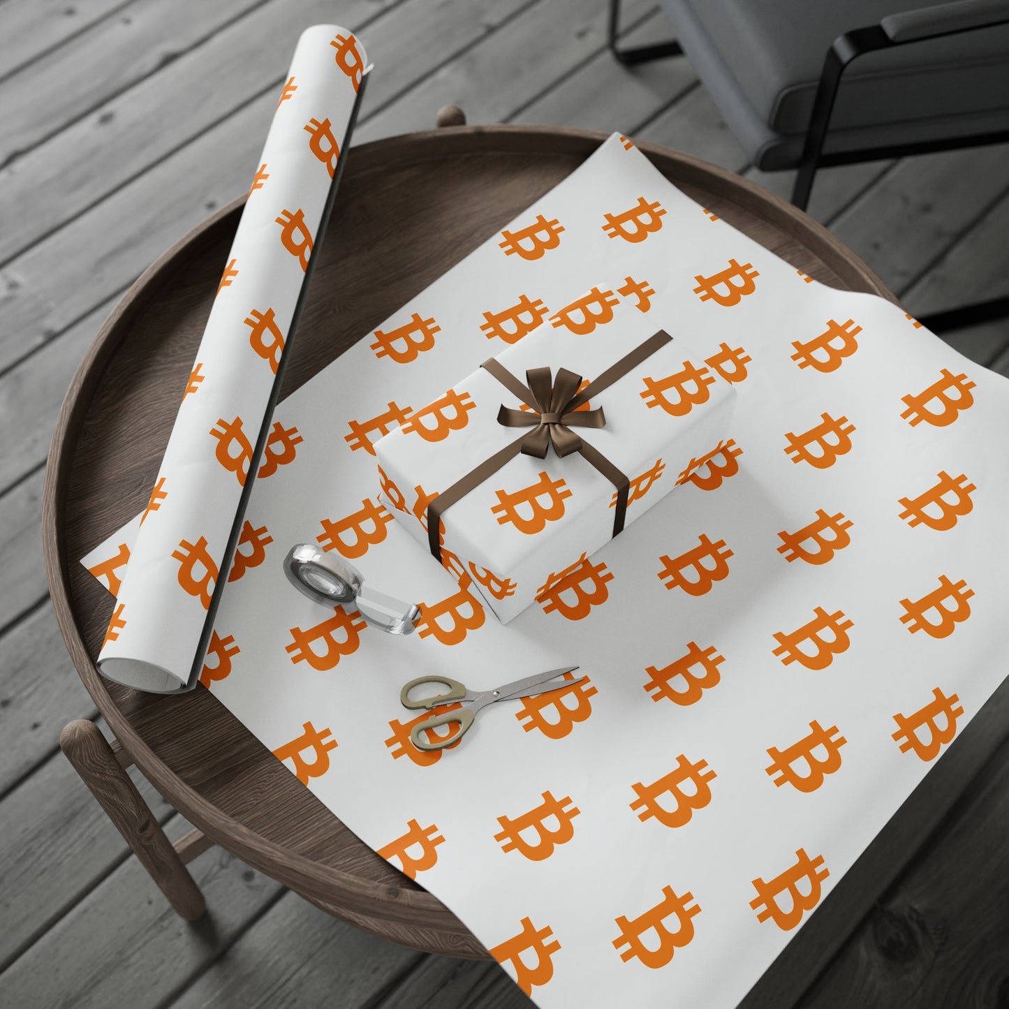 Bitcoin Gift Wrap Paper White/Orange