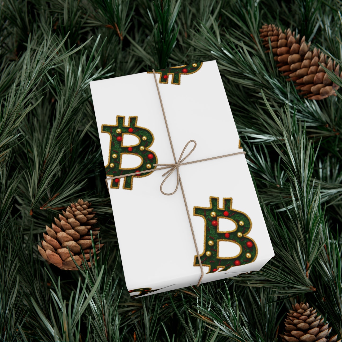 Bitcoin Festive Gift Wrap Paper White