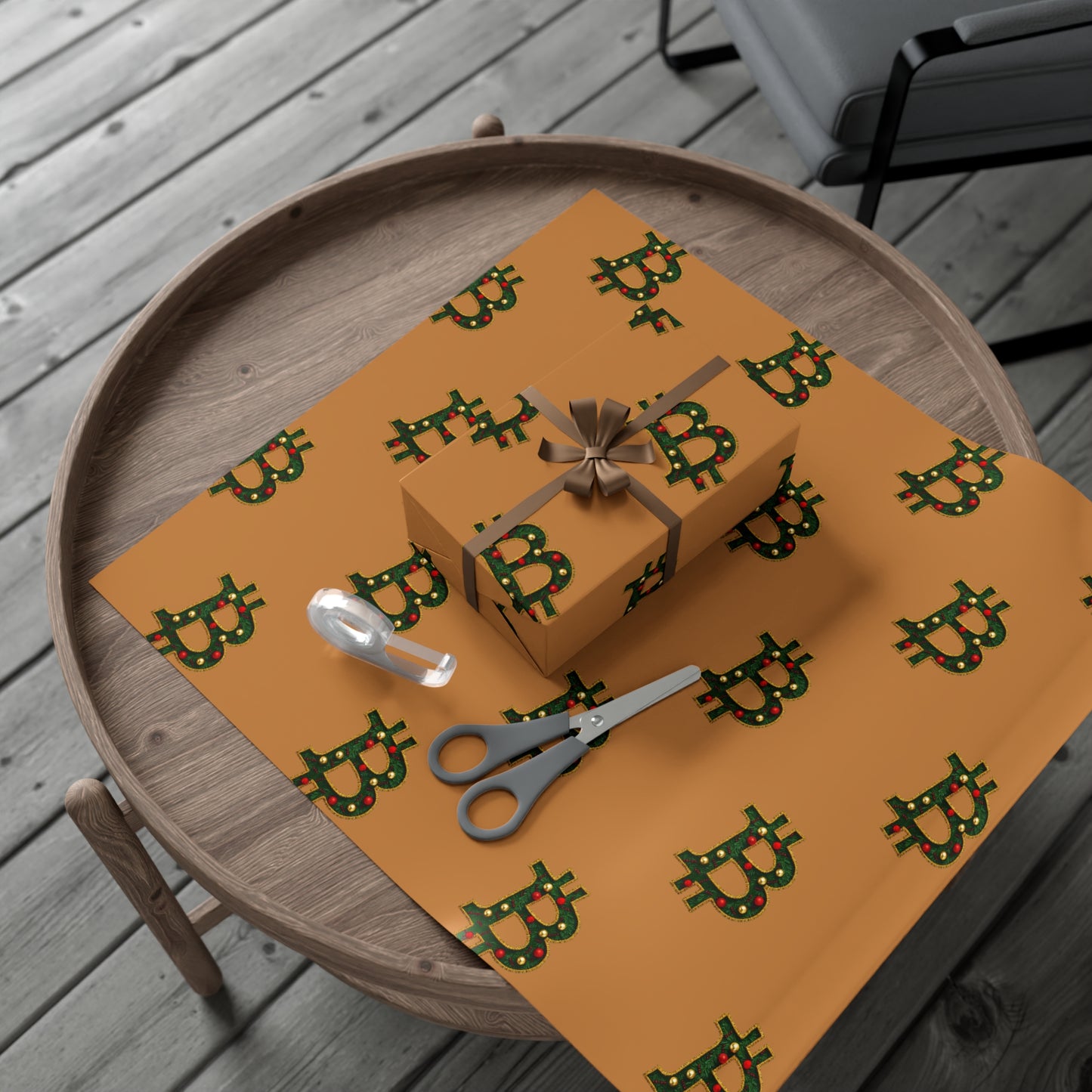 Bitcoin Festive Gift Wrap Paper Brown