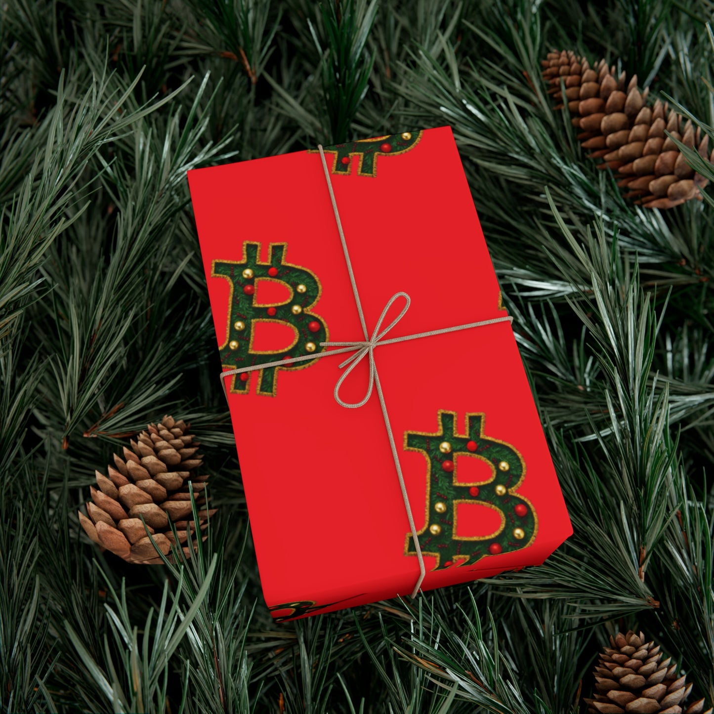 Bitcoin Festive Gift Wrap Paper Red