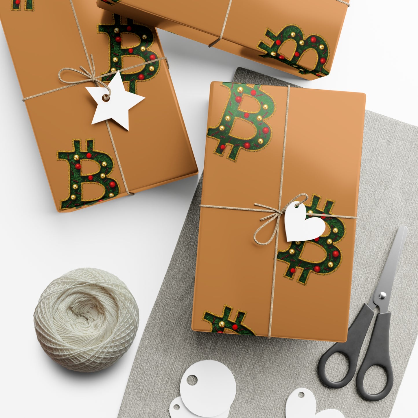 Bitcoin Festive Gift Wrap Paper Brown