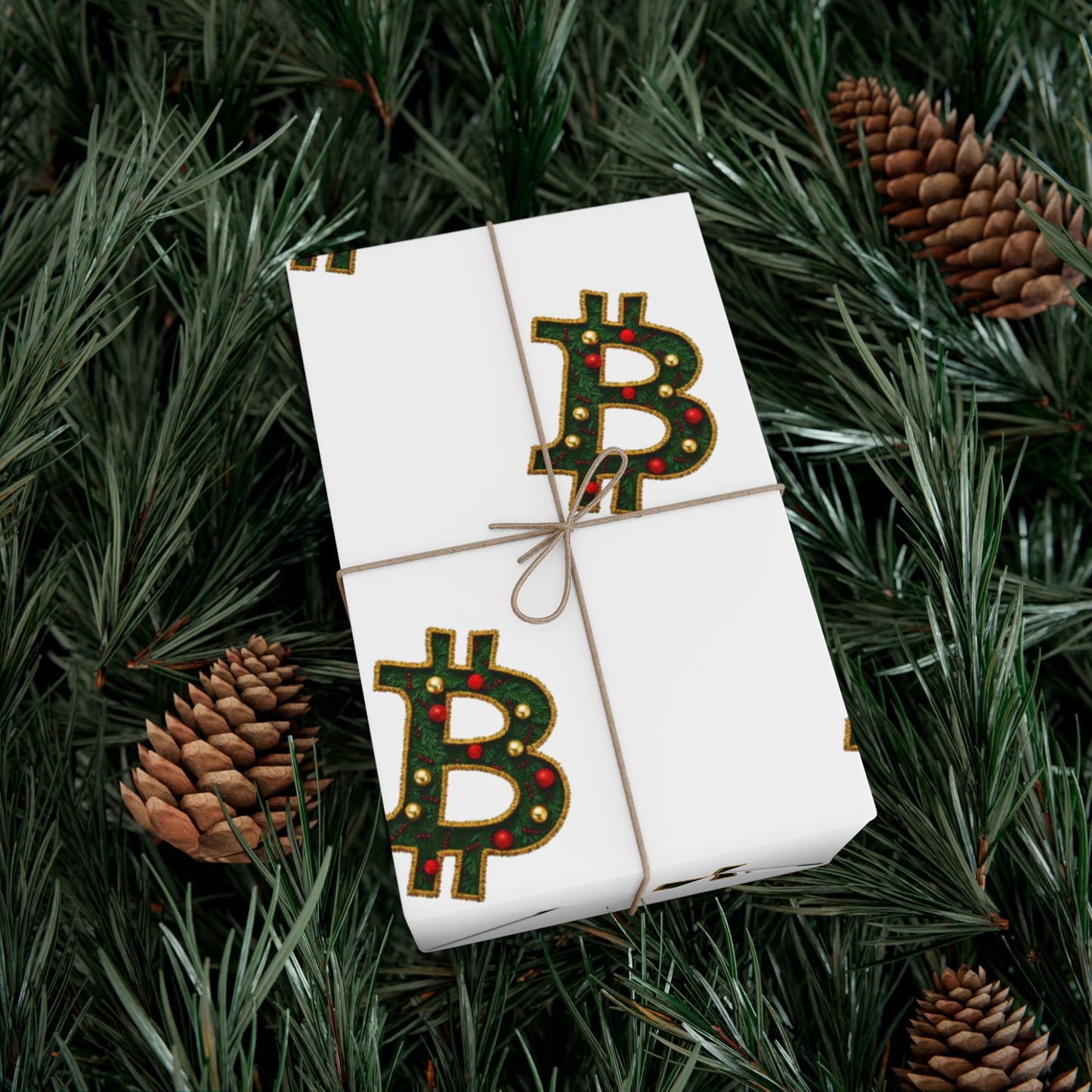 Bitcoin Festive Gift Wrap Paper White