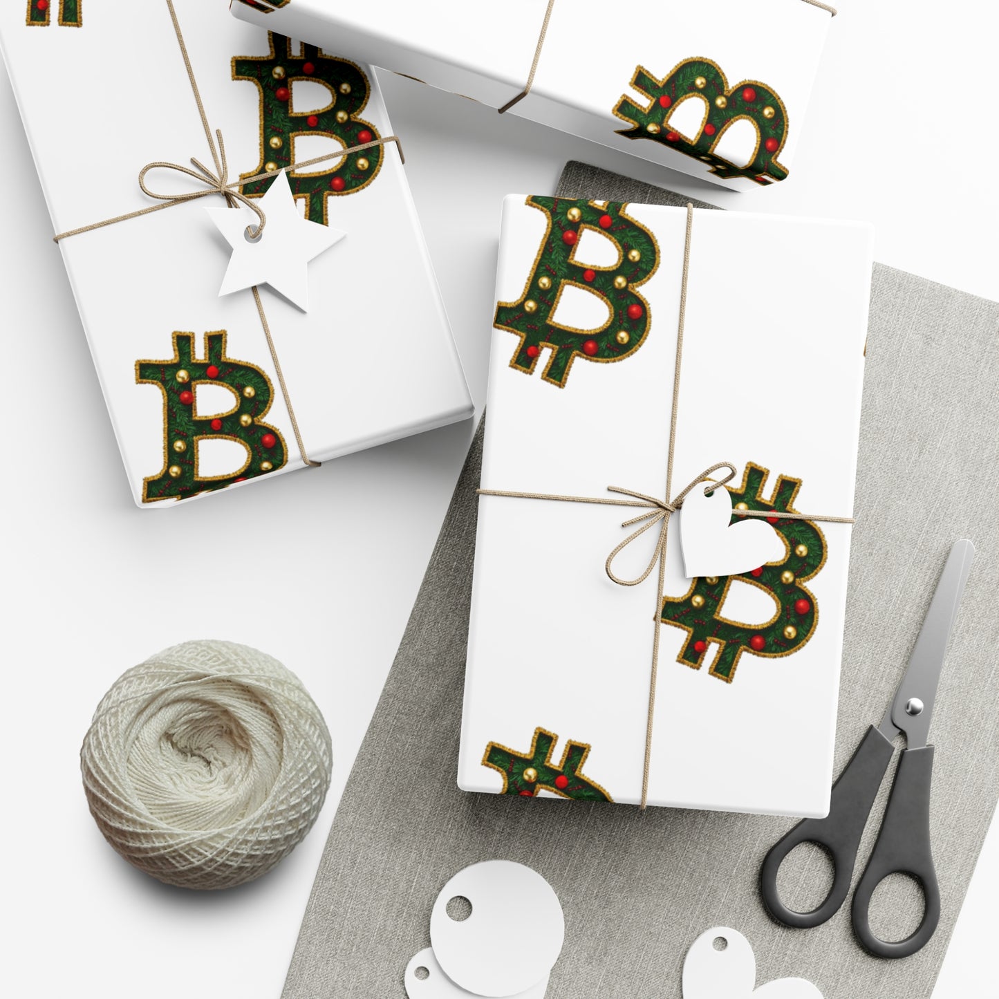 Bitcoin Festive Gift Wrap Paper White