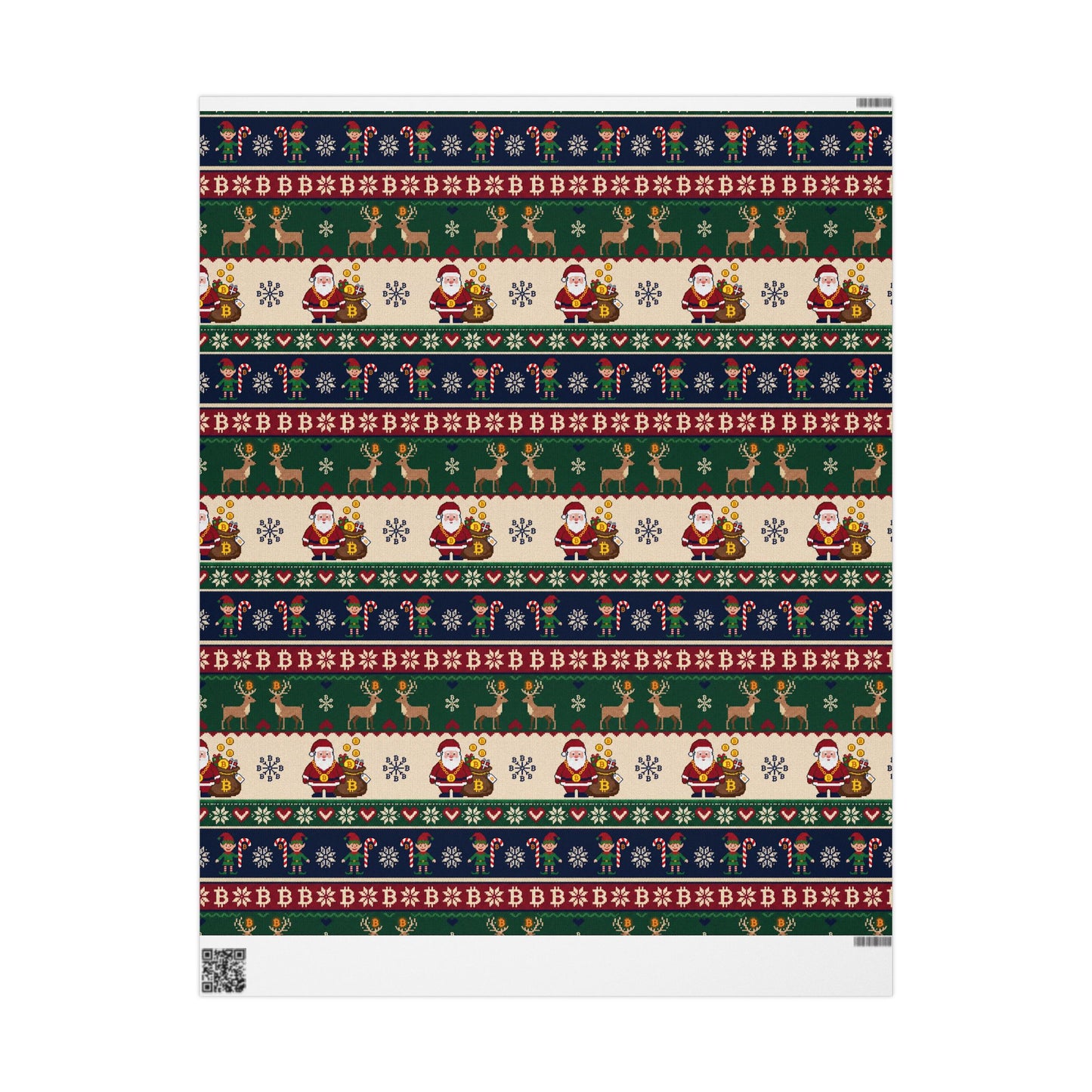 Bitcoin Santa Coin Pattern Wrapping Papers | Holiday Christmas Roll