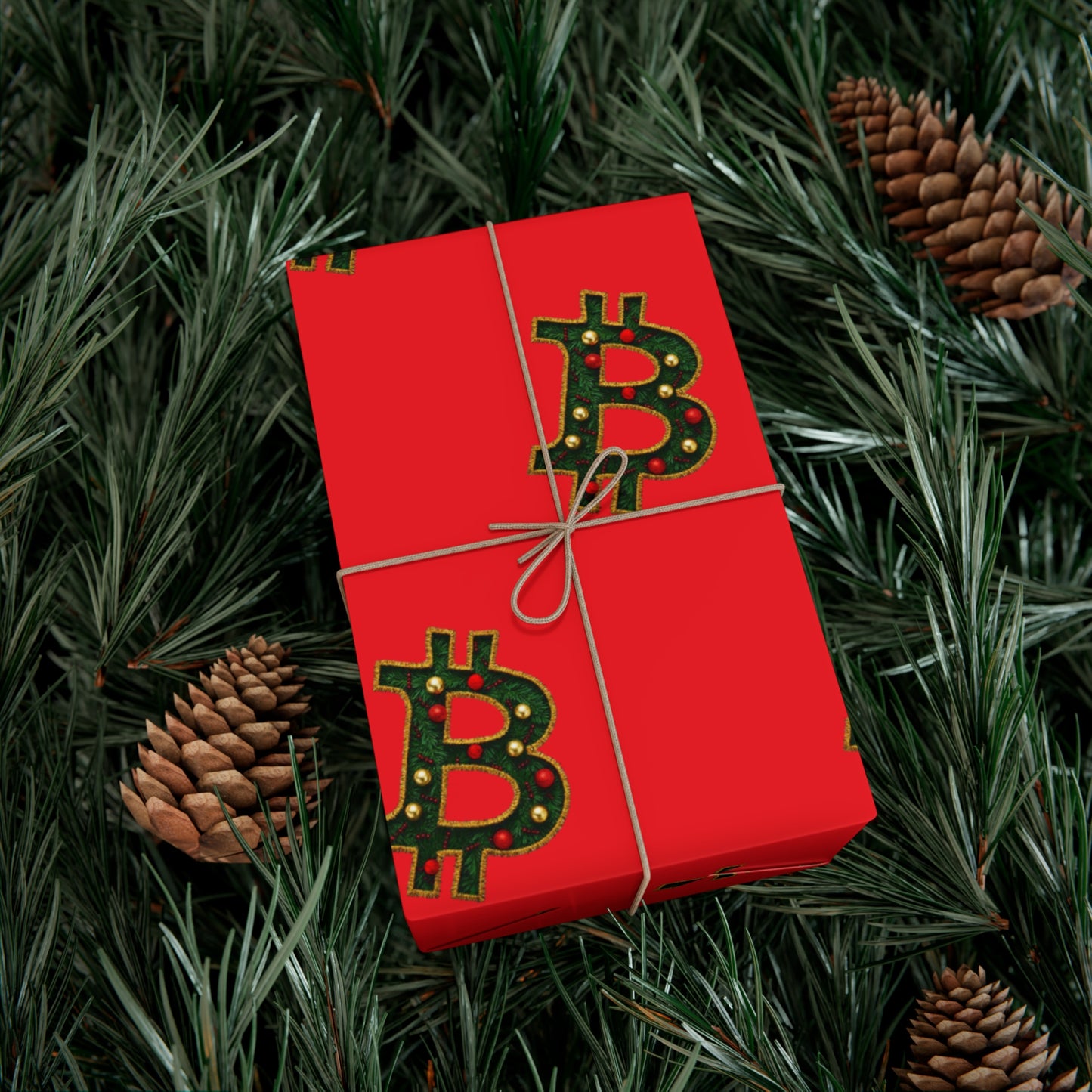 Bitcoin Festive Gift Wrap Paper Red