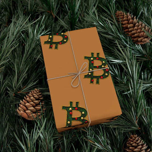 Bitcoin Festive Gift Wrap Paper Brown