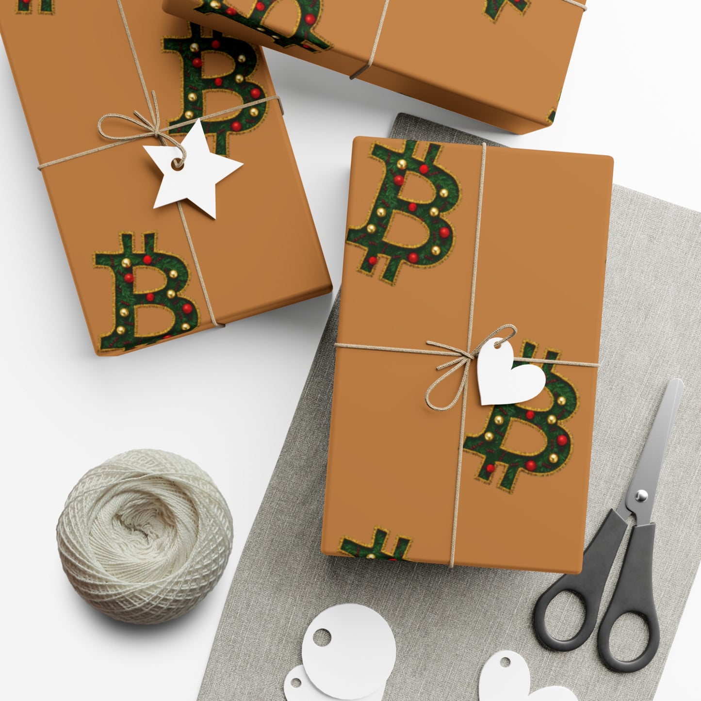 Bitcoin Festive Gift Wrap Paper Brown