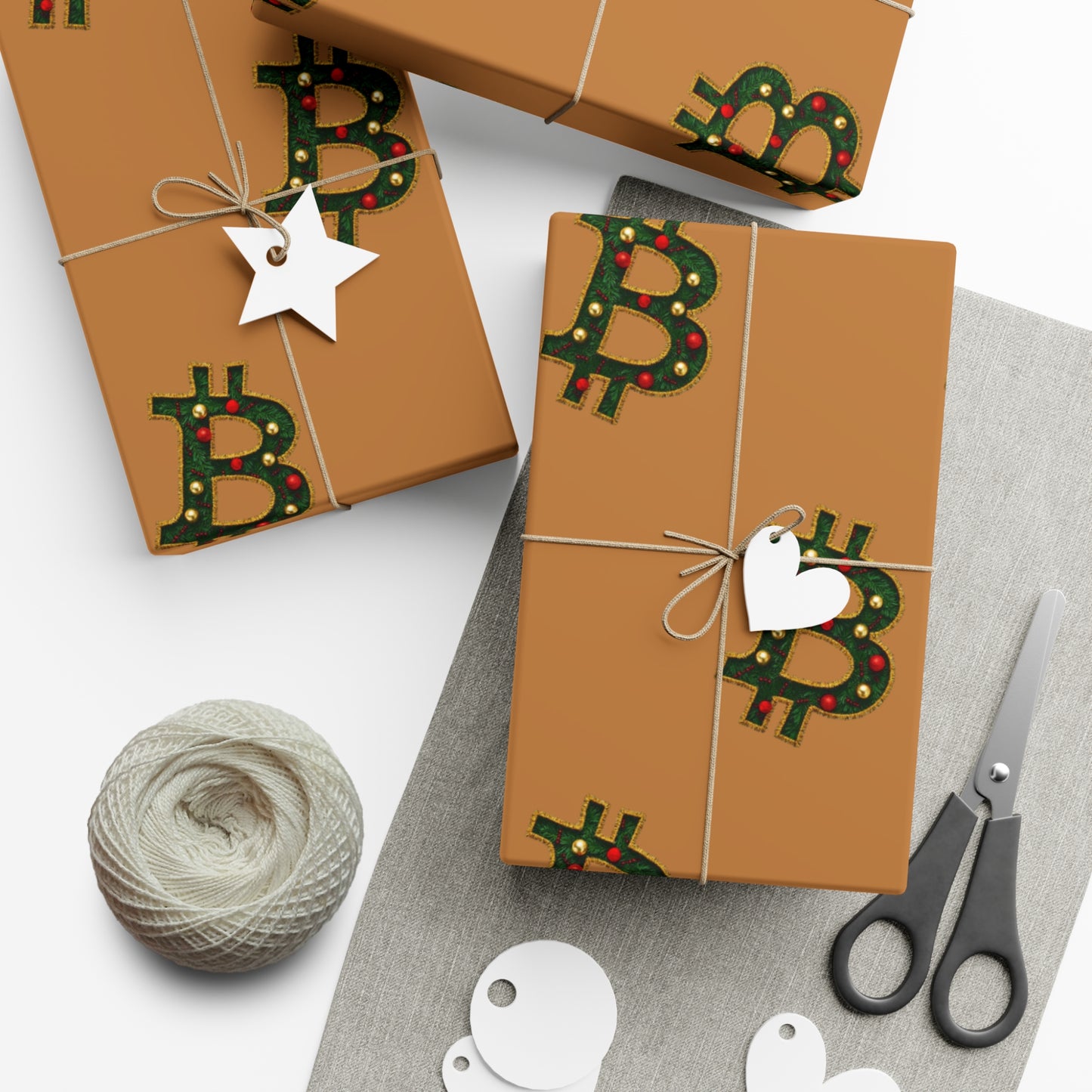 Bitcoin Festive Gift Wrap Paper Brown
