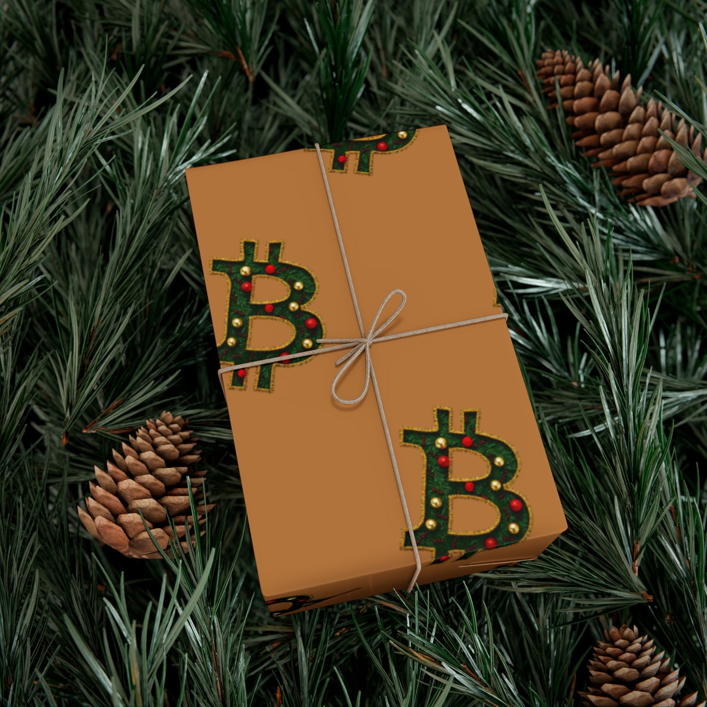 Bitcoin Festive Gift Wrap Paper Brown