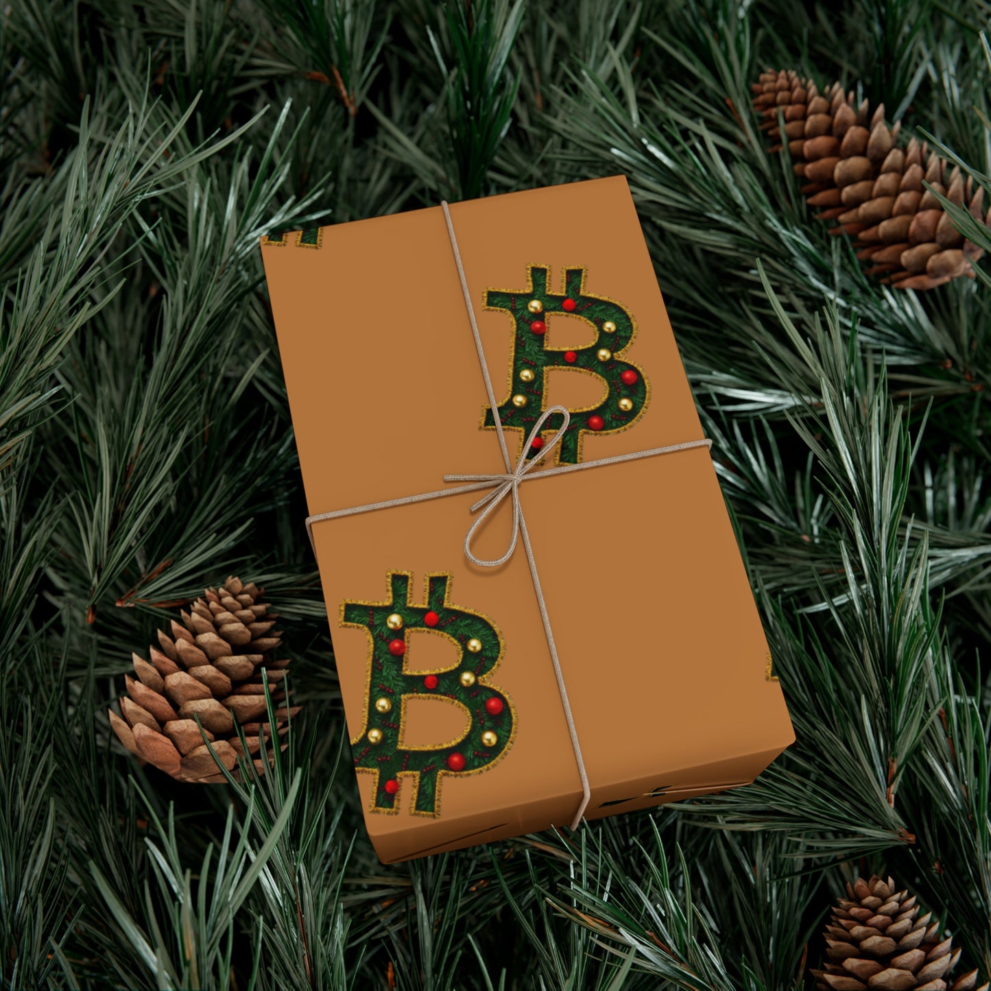 Bitcoin Festive Gift Wrap Paper Brown