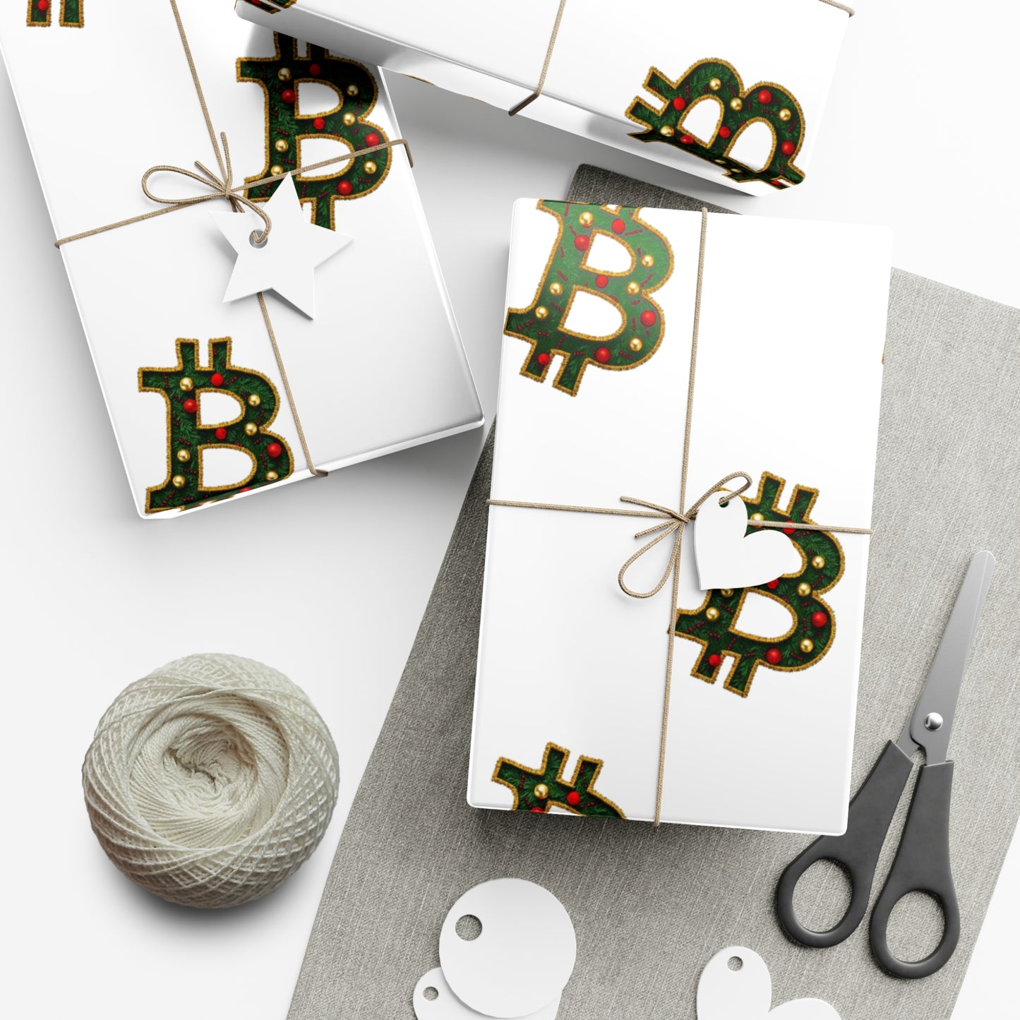 Bitcoin Festive Gift Wrap Paper White
