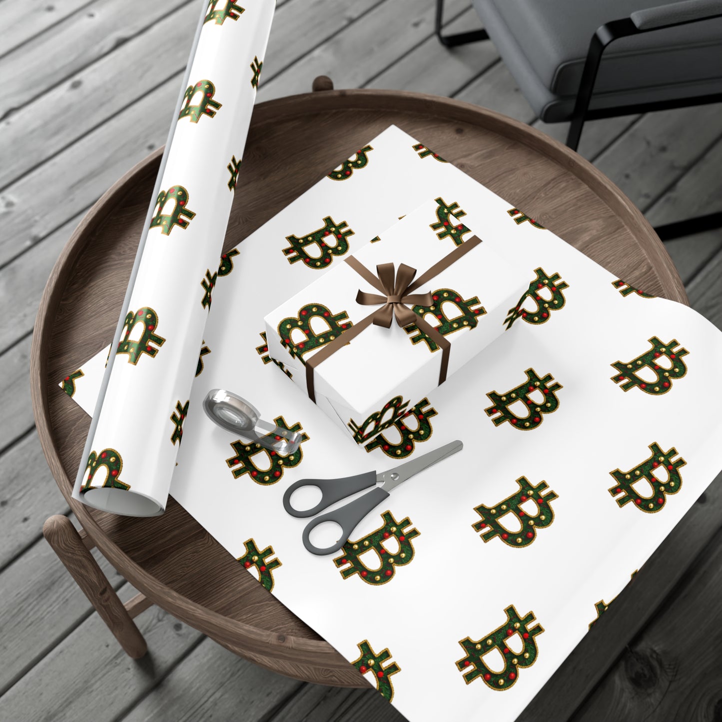 Bitcoin Festive Gift Wrap Paper White