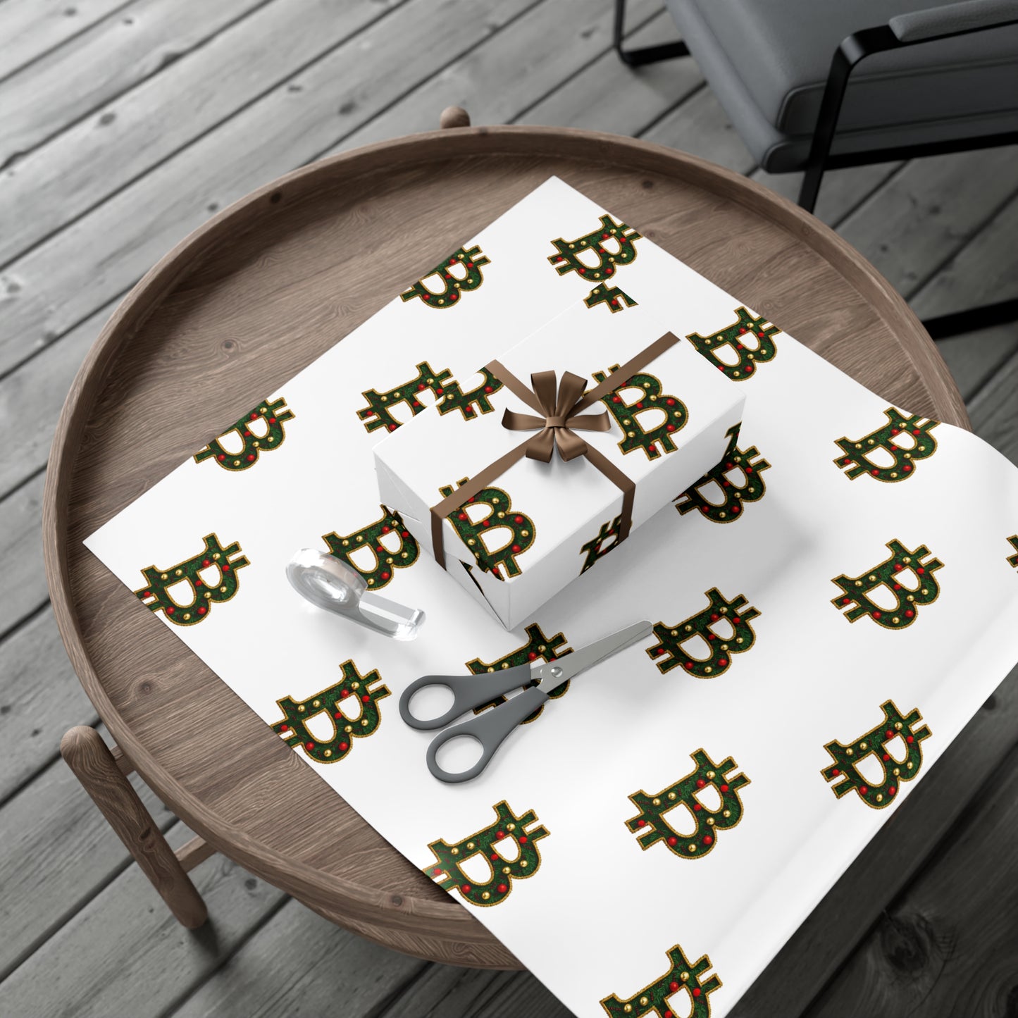 Bitcoin Festive Gift Wrap Paper White