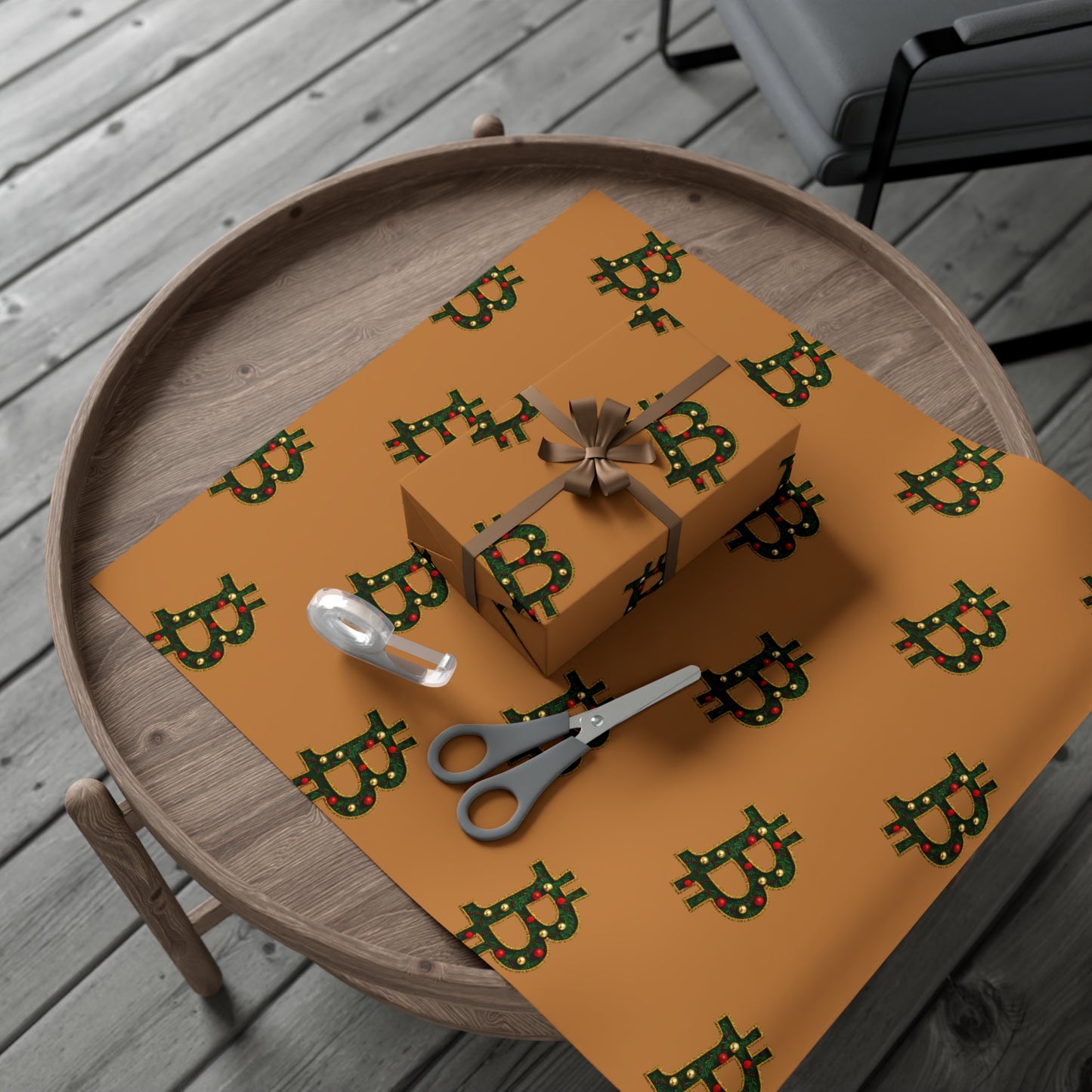 Bitcoin Festive Gift Wrap Paper Brown