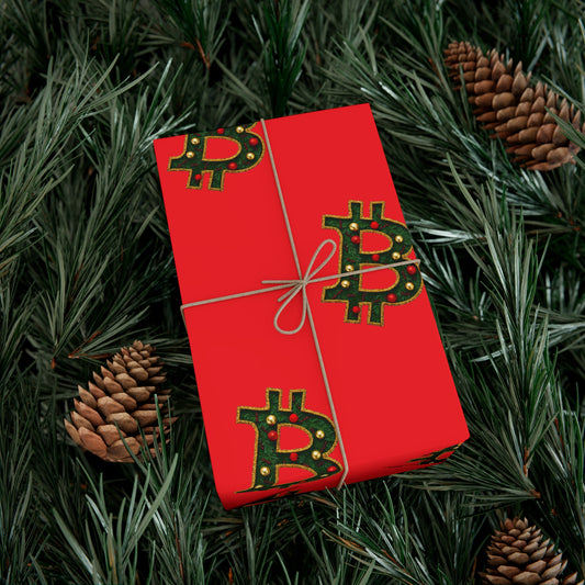 Bitcoin Festive Gift Wrap Paper Red