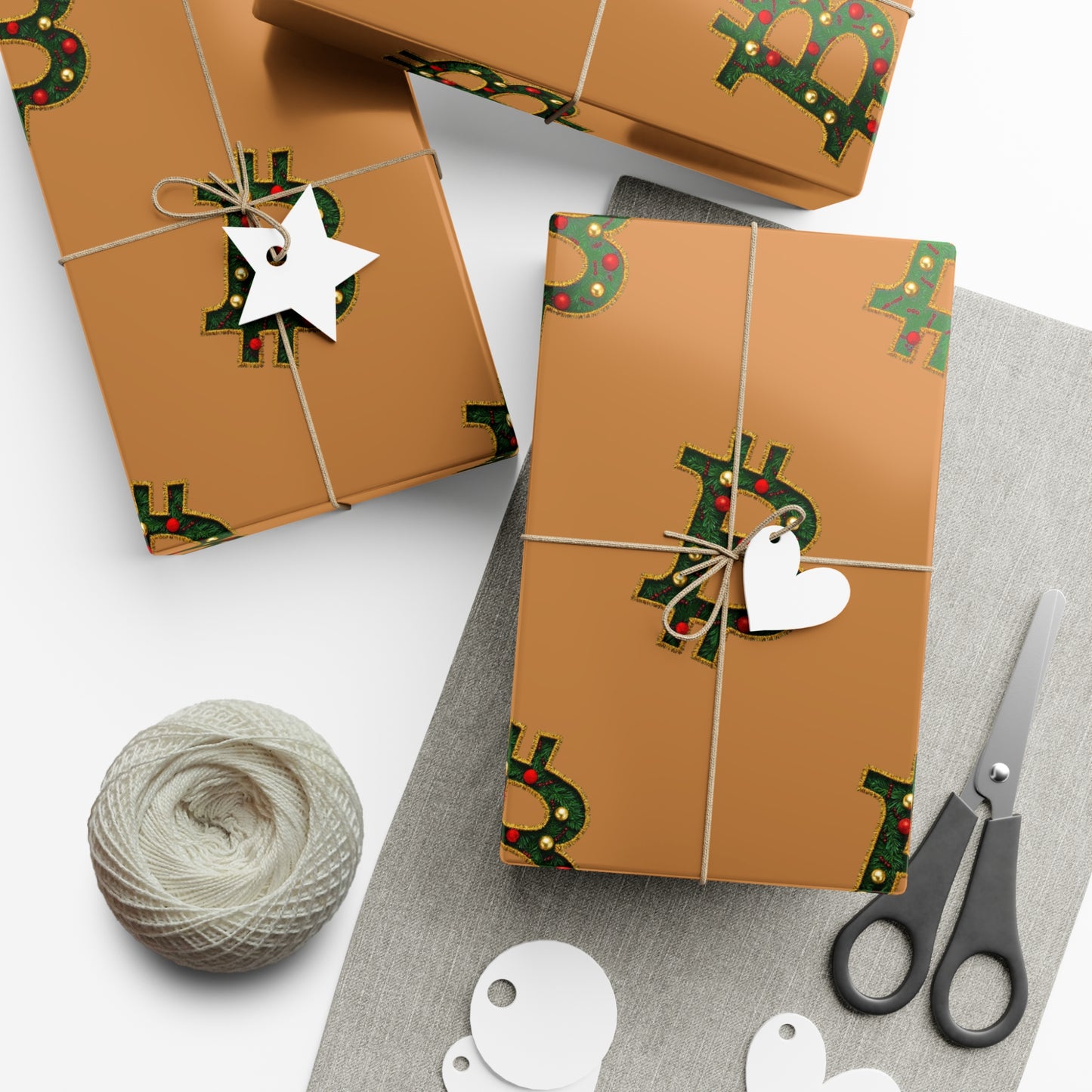 Bitcoin Festive Gift Wrap Paper Brown
