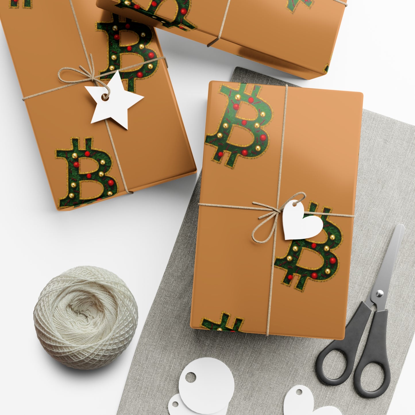 Bitcoin Festive Gift Wrap Paper Brown