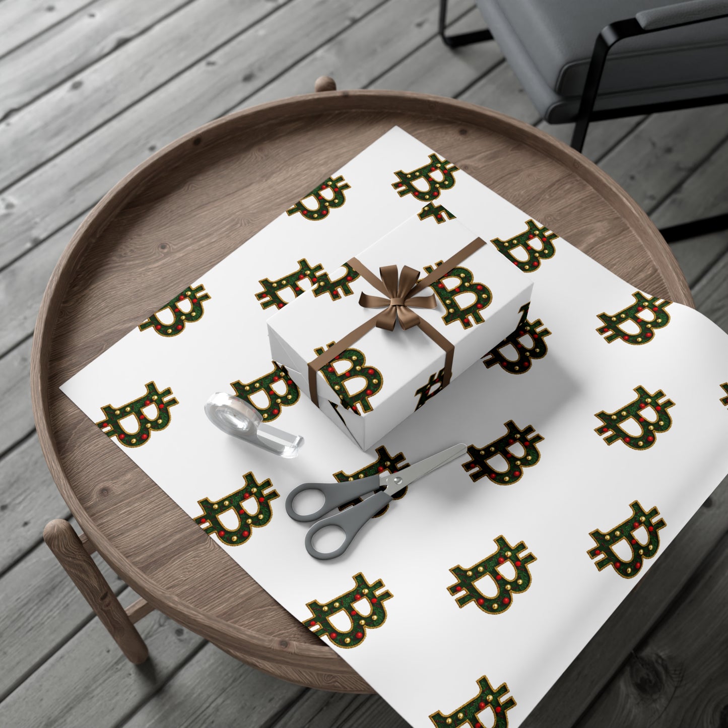 Bitcoin Festive Gift Wrap Paper White