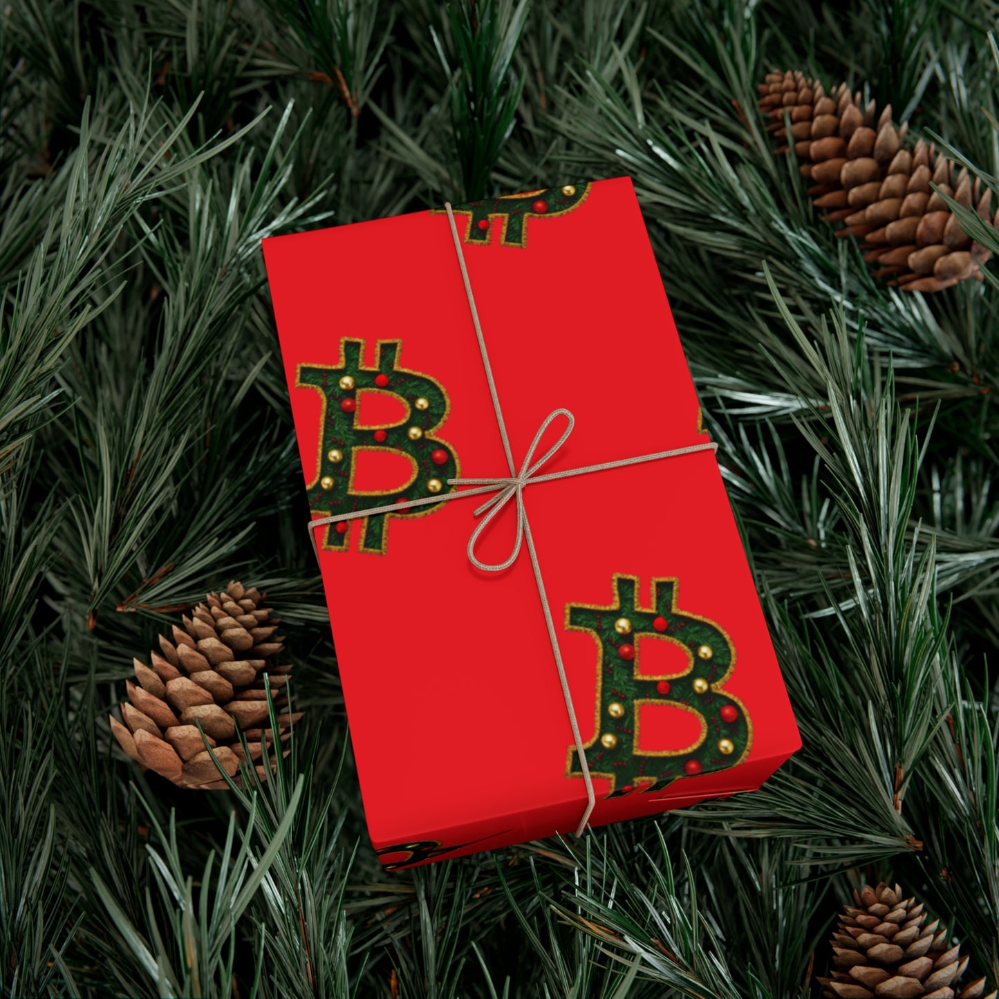 Bitcoin Festive Gift Wrap Paper Red