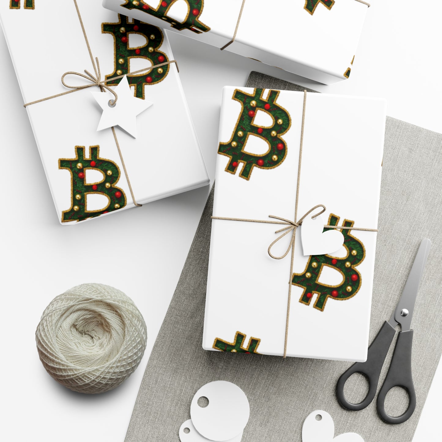 Bitcoin Festive Gift Wrap Paper White