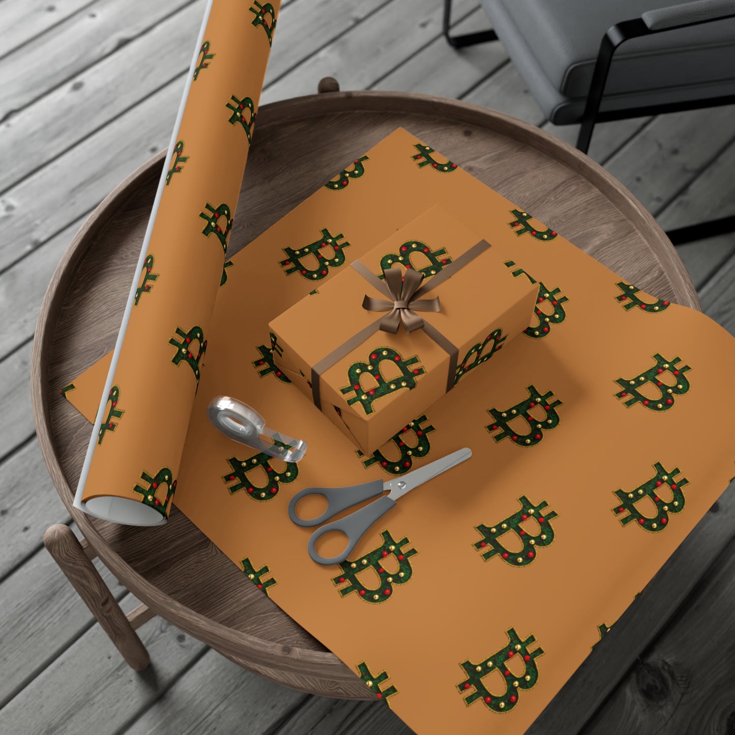 Bitcoin Festive Gift Wrap Paper Brown