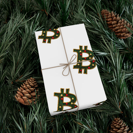 Bitcoin Festive Gift Wrap Paper White