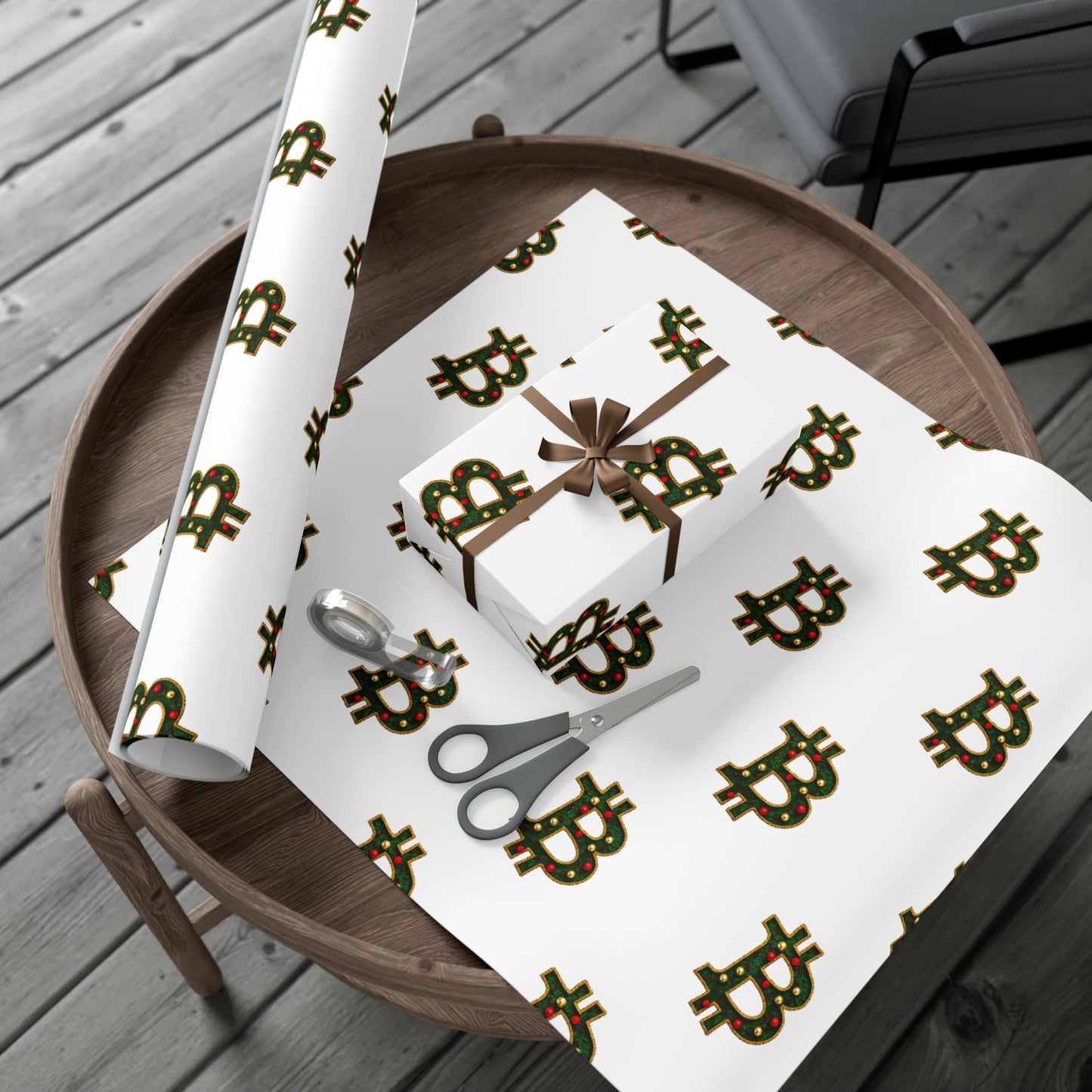 Bitcoin Festive Gift Wrap Paper White