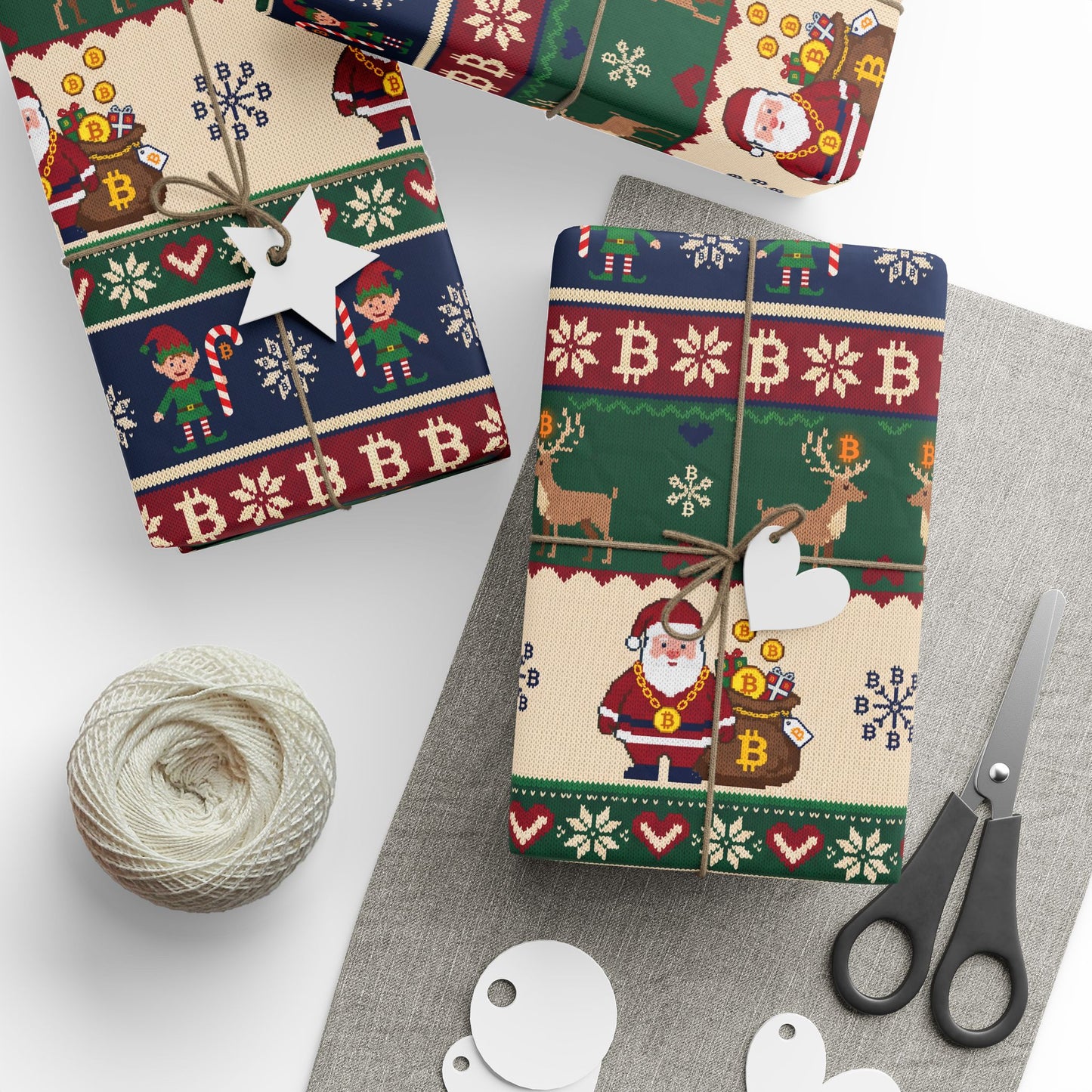 Bitcoin Santa Coin Pattern Wrapping Papers | Holiday Christmas Roll
