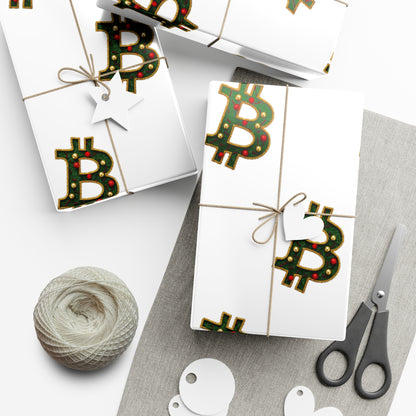 Bitcoin Festive Gift Wrap Paper White