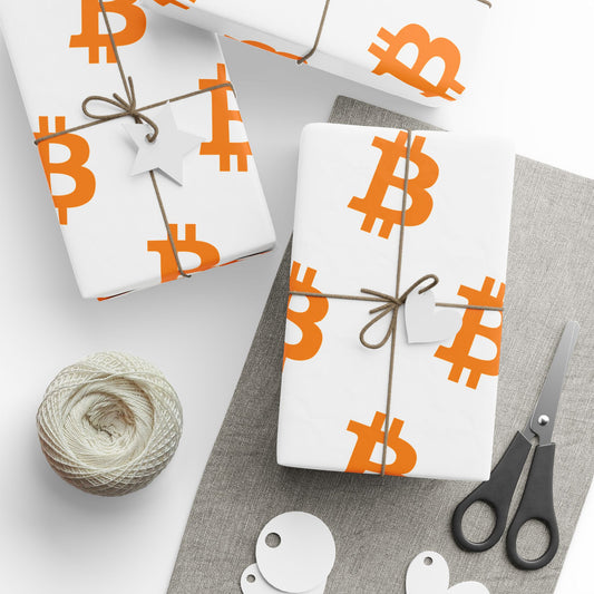Bitcoin Gift Wrap Paper White/Orange