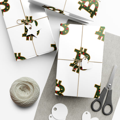 Bitcoin Festive Gift Wrap Paper White