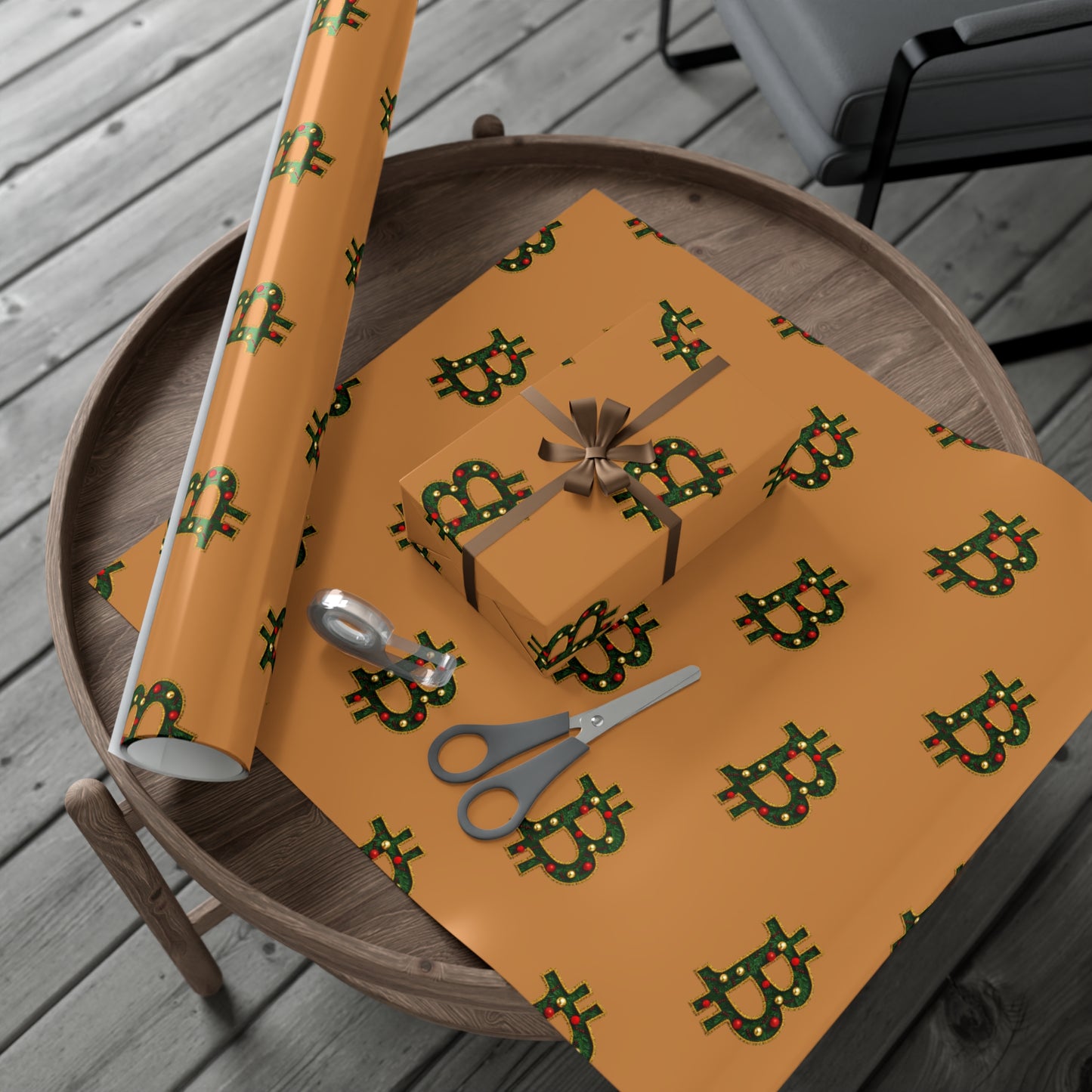 Bitcoin Festive Gift Wrap Paper Brown
