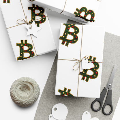 Bitcoin Festive Gift Wrap Paper White