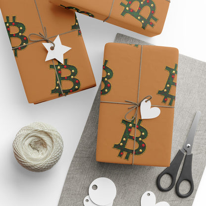 Bitcoin Ornament Pattern Holiday Wrapping Paper — Tan Gift Wrap