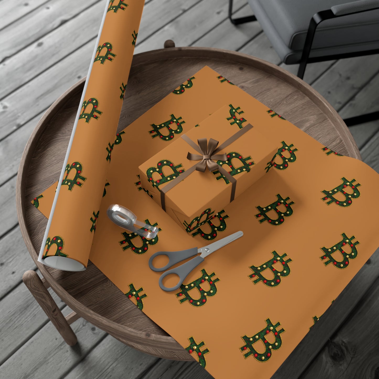 Bitcoin Festive Gift Wrap Paper Brown