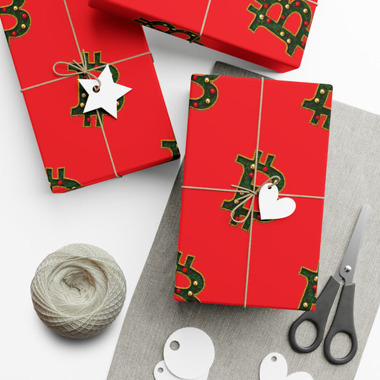 Bitcoin Festive Gift Wrap Paper Red