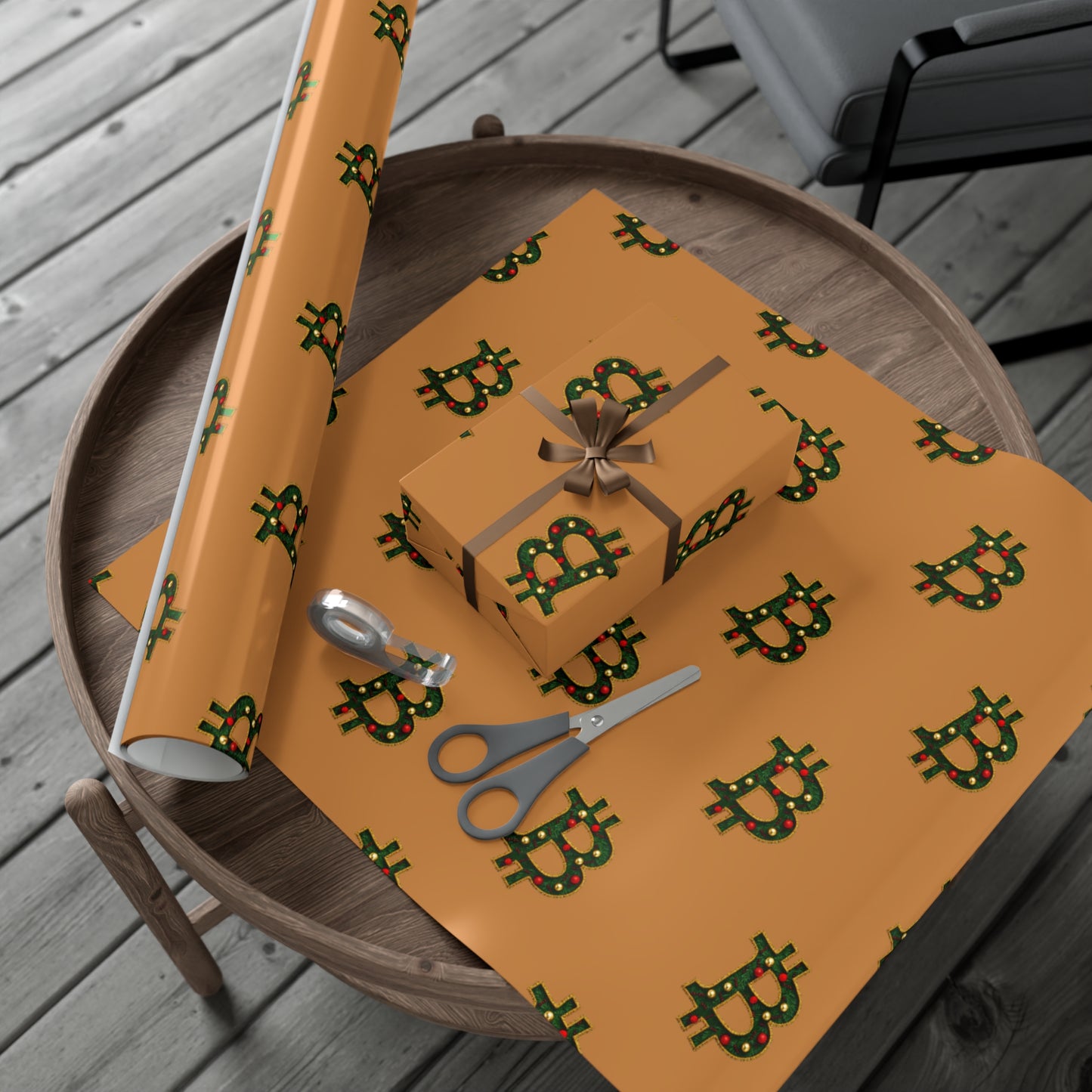 Bitcoin Festive Gift Wrap Paper Brown