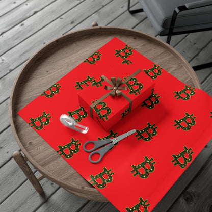 Bitcoin Festive Gift Wrap Paper Red