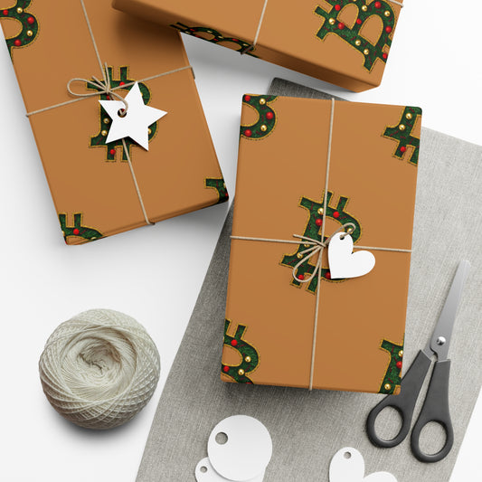 Bitcoin Festive Gift Wrap Paper Brown