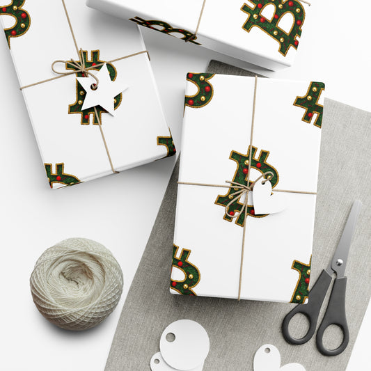 Bitcoin Festive Gift Wrap Paper White